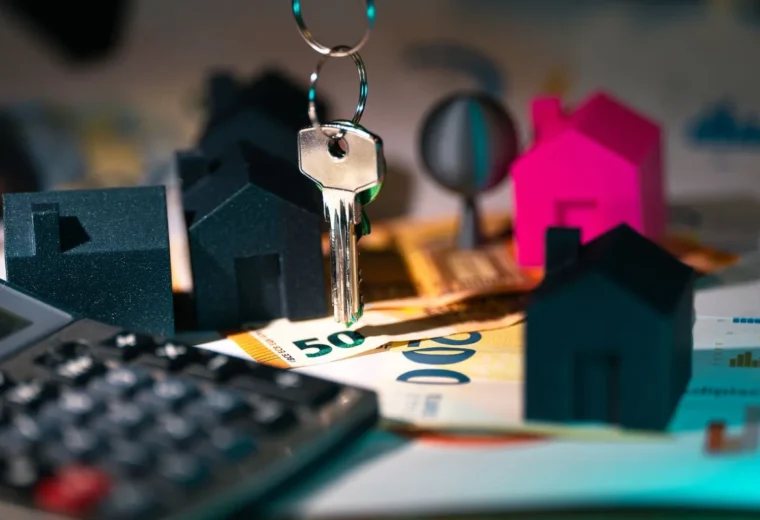 Chaves e casas em miniatura representando financiamento imobiliário